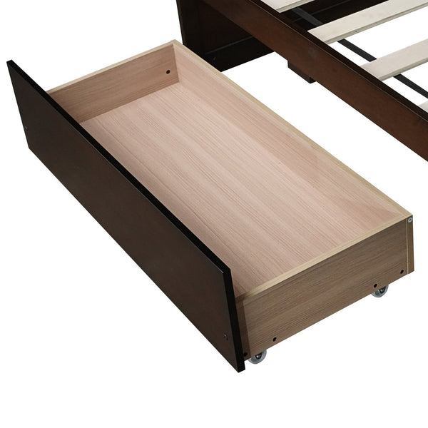 English Elm Twin Twin Size Bed with 2 Drawers Solid Rubber Wood Frame, Space-Saving Storage and Easy Assembly Espresso W504P313038