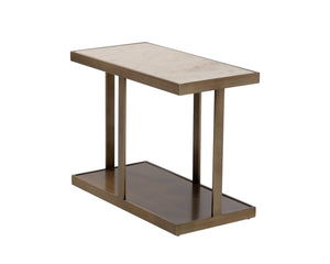 Sunpan Kamali Side Table: Stylish Beige Marble & Antique Gold Base – Modern Elegance for Your Living Space