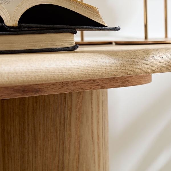 English Elm 66.93'' Slim Matte Console Table with Sculptural Cylinder Legs for Entryway or Foyer Natural W876S00338