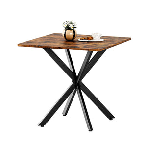 English Elm Rustic Square End Table Steel X Frame Base Wood Grain Top for Living Room or Office Rustic Brown W1820P404205