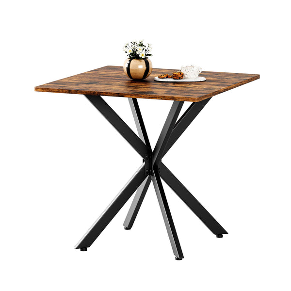 English Elm Rustic Square End Table Steel X Frame Base Wood Grain Top for Living Room or Office Rustic Brown W1820P404205