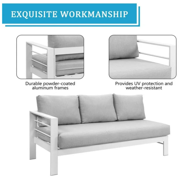 English Elm 4-piece Aluminum Modular Outdoor Sectional Set Seats 7 with Cushions and Wpc Table B082S00081