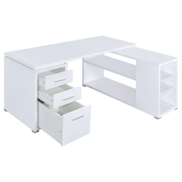 English Elm 1pc L-Shape Desk 60" Home Office Workstation with Three Drawers, Built-In File Cabinet, Shelves White 64.76 L x 26.97 W x 10.43 H B011P361977