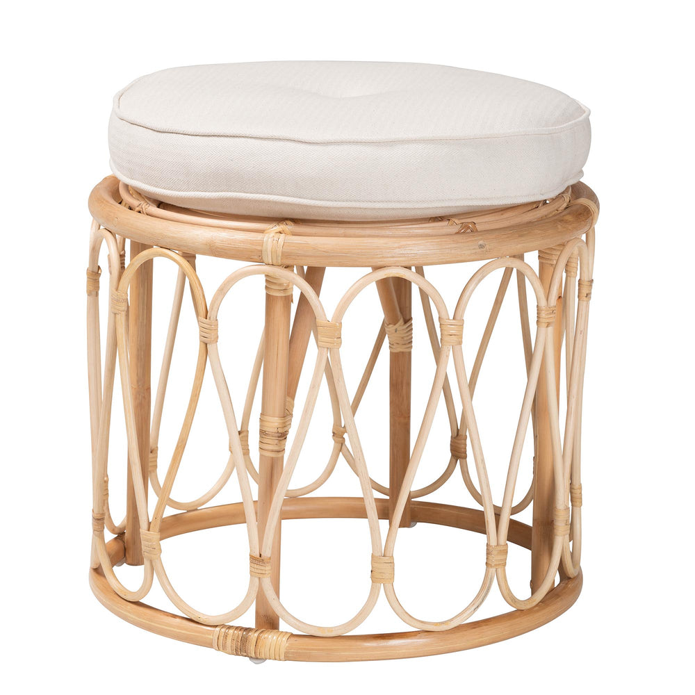 English Elm Bohemian Handcrafted Rattan Round Footstool with Open Lattice Weave and Foam Seat B2750P467737
