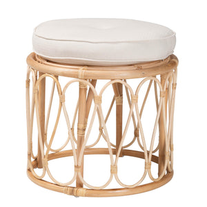 English Elm Bohemian Handcrafted Rattan Round Footstool with Open Lattice Weave and Foam Seat B2750P467737
