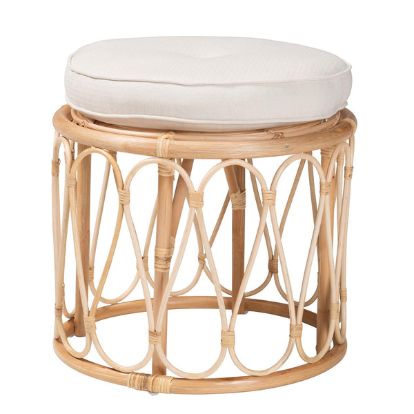 English Elm Bohemian Handcrafted Rattan Round Footstool with Open Lattice Weave and Foam Seat B2750P467737