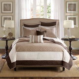 Madison Park Attingham Transitional 7 Piece Quilt Set with Euro Shams and Throw Pillows MP13-240 Beige