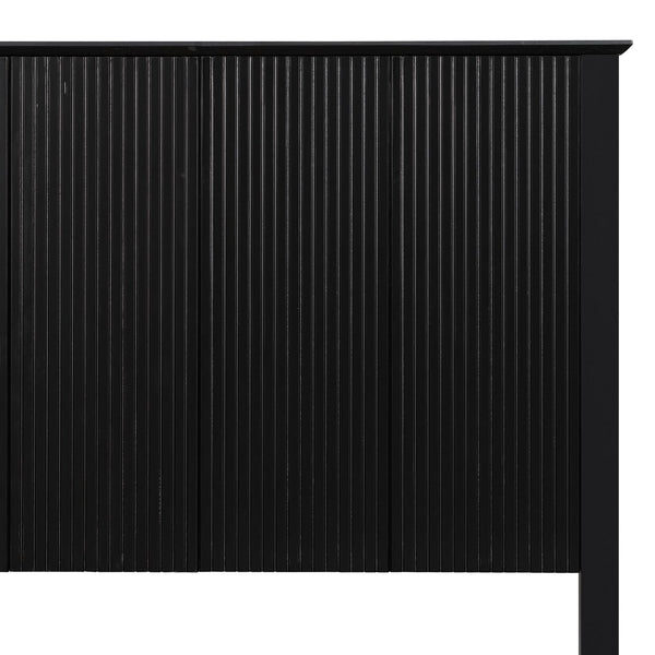 English Elm Stylish Queen Bed Frame Vertical Slat Headboard Solid Wood Contemporary Bedroom Black N770PQ369236B