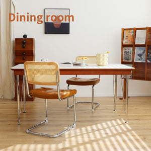 English Elm Dining Chairs Set of 4 Velvet Seat Woven Rattan Back Chrome Cantilever Frame Brown W2105S00006