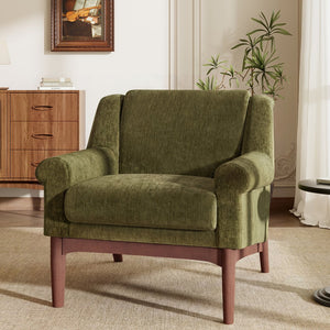 English Elm Modern Boucle Accent Chair Sculpted Flared Arms Birch Legs Mid-century Living Room N723P426251G