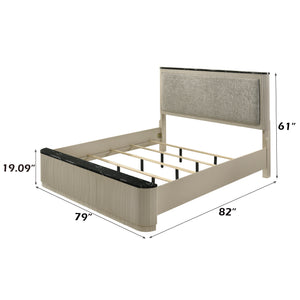 English Elm Travonte Upholstered Eastern King Bed Linen Padded Headboard Marble Panel Detail B2756S00005