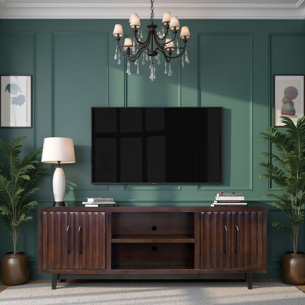 English Elm Radiance 75-Inch Tv Stand For Tvs Up To 85" - No Assembly, Rosewood Finish, Stylish Storage Solution B108P345205-GIGA