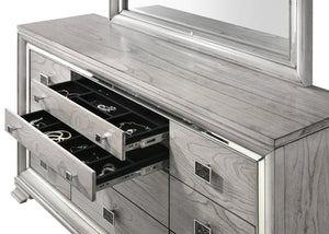 English Elm Contemporary Light Gray Brown 6-Drawer Mirrored Dresser with Faux Crystal Pulls — Glam Solid Wood Chest B011P216681