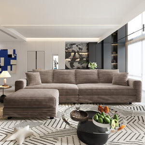 English Elm 102.4" Plush Corduroy 4-Seat Sofa - Modern Cloud Couch With Movable Ottoman & Deep Cushions For Comfort W1885S00132