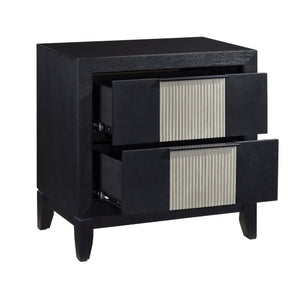 English Elm Contemporary Solid Wood Nightstand Reeded Drawer Fronts Charcoal Finish Bedroom Storage B011P456471