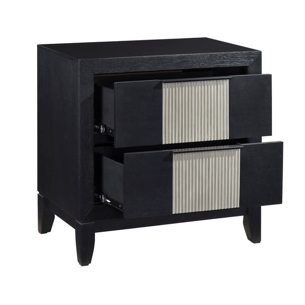 English Elm Contemporary Solid Wood Nightstand Reeded Drawer Fronts Charcoal Finish Bedroom Storage B011P456471