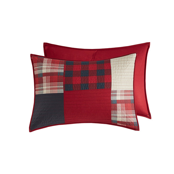 JLA Home Woolrich - Oversized Cotton Quilt Mini Set with Reversible Plaid & Solid Red, Lightweight Year-Round Comfort 110 L x 96 W x 0.25H WR14-1731