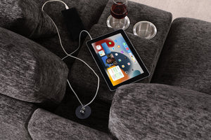English Elm Chiara Chenille Sectional Sofa with Chaise Cupholders Usb Charging Ports Living Room Gray B2749S00235