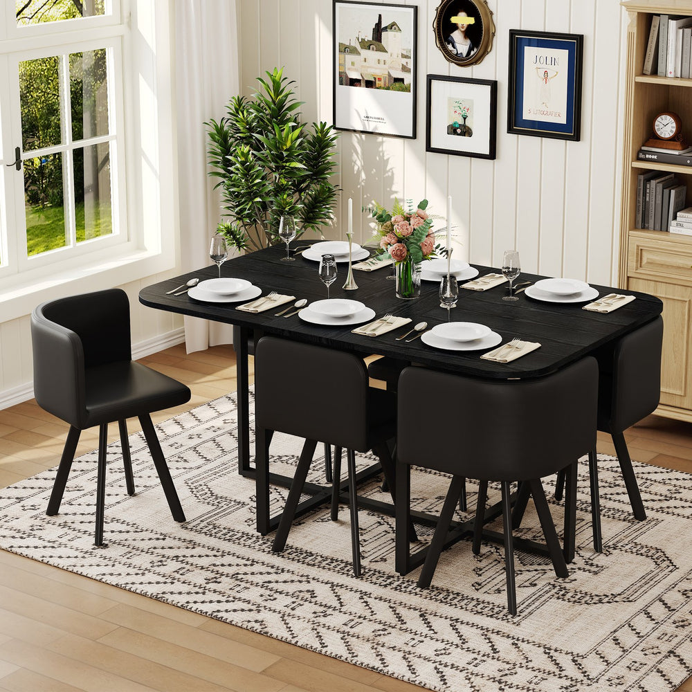 English Elm 7-piece Industrial Dining Set with Wood Grain Table and Oil-waxed Leather Seating W3875S00093