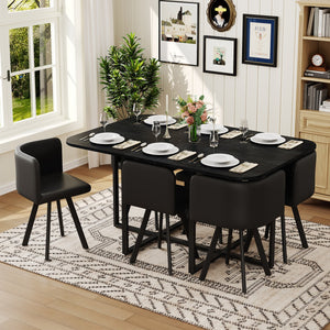 English Elm 7-piece Industrial Dining Set with Wood Grain Table and Oil-waxed Leather Seating W3875S00093