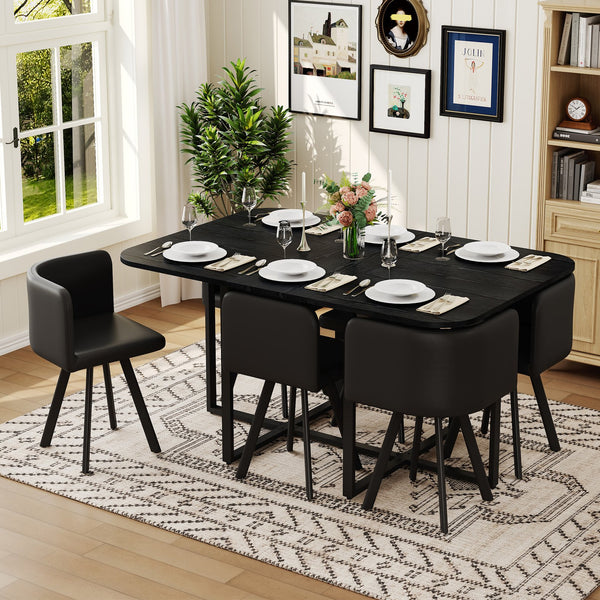 English Elm 7-piece Industrial Dining Set with Wood Grain Table and Oil-waxed Leather Seating W3875S00093