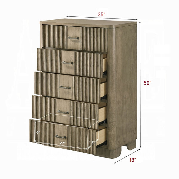 English Elm 1pc Transitional 6-Drawer Dresser in Antique Finish with Reeded Fronts, Felt-Lined Top, Metal Glides Oak 38 L x 21 W x 51 H B2741P408066