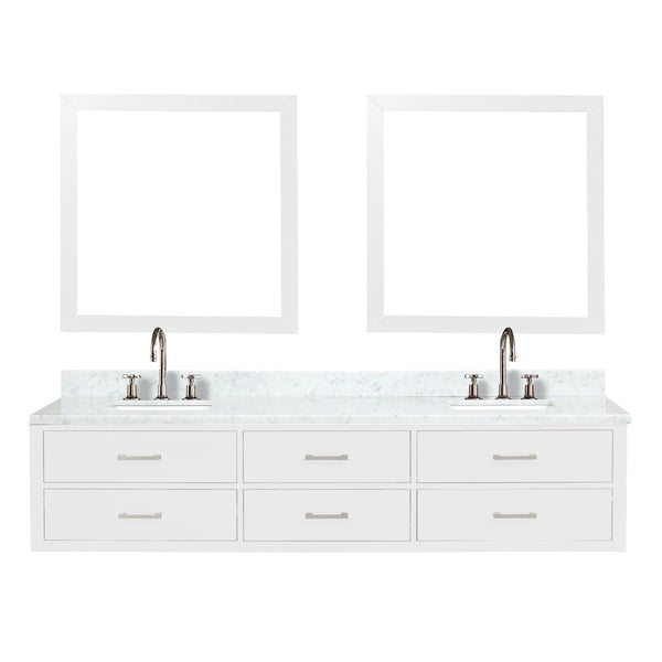 English Elm White Double Bath Vanity Set With Carrara Marble Top, Faucets & Matching Mirrors For Elegant Spaces B2731S01843-GIGA