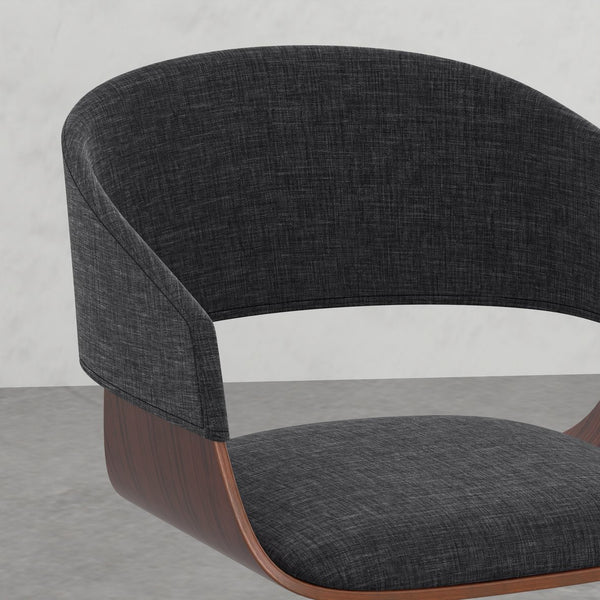 English Elm Ridley Adjustable Swivel Bar Stool – Charcoal Linen-Look Upholstery, Walnut Veneer, Gas Lift, 360° Swivel B2732P253603