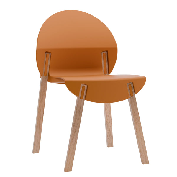 English Elm Summer 5 Piece Round Dining Set Polypropylene Stackable Chairs Oak Legs Modern Style Tropical Orange,White W3450S00037