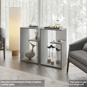 English Elm Vega Contemporary Side Table With Open Storage, Compact Design In White And Concrete Finish B128P287508-GIGA