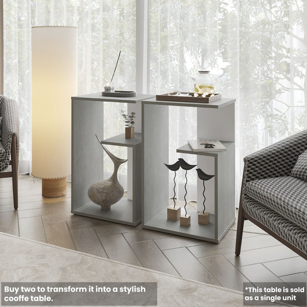 English Elm Vega Contemporary Side Table With Open Storage, Compact Design In White And Concrete Finish B128P287508-GIGA