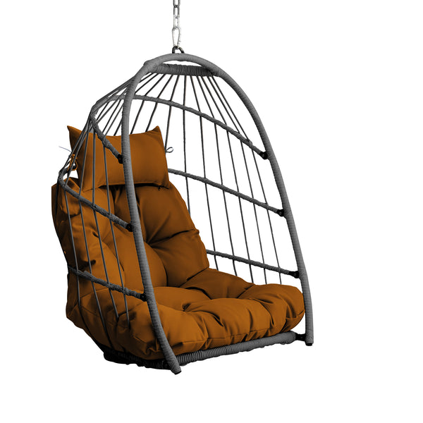 English Elm Outdoor Egg-shaped Hanging Chair with Stand - Cozy Cushioned Swing, Sturdy 350 lb Frame, Indoor/Patio Use Brown+Gray W2500P309626