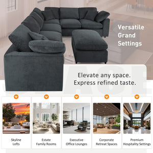 English Elm U_style Oversized Modular Sectional Plush Chenille Pine Frame Living Room Sofa with Ottoman Gray WY000453AAE