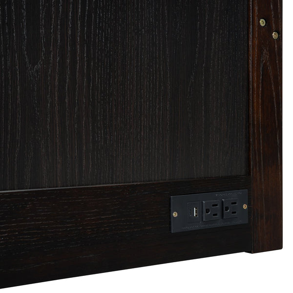 English Elm Queen Murphy Wall Bed with Pull Out Drawer and Built in Usb Charging Cabinet Espresso N708P205905P