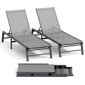 English Elm Assemble-free Outdoor Aluminum Chaise Loungers Stackable Textilene Poolside Set of 2 Gray W5756P485212