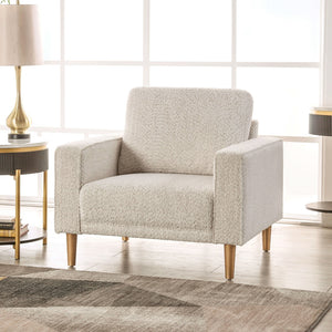 English Elm 1pc Coastal Blue-Gray Accent Chair with Patterned Fabric, Medium Density Foam, Wooden Legs, Chic Transitional Design Off White 41 L x 36 W x 23 H B2741P378510