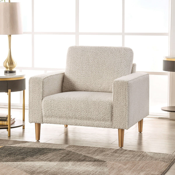 English Elm 1pc Coastal Blue-Gray Accent Chair with Patterned Fabric, Medium Density Foam, Wooden Legs, Chic Transitional Design Off White 41 L x 36 W x 23 H B2741P378510