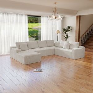 English Elm 131.9*104.3"Modular Sectional Sofa – Plush Corduroy, No Assembly, Versatile 4-Piece Design For Any Space W3819S00026