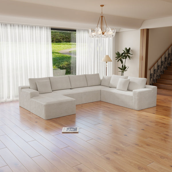 English Elm 131.9*104.3"Modular Sectional Sofa – Plush Corduroy, No Assembly, Versatile 4-Piece Design For Any Space W3819S00026