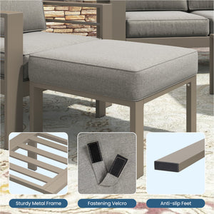 English Elm Set of 2 Outdoor Square Iron Ottomans with Thick Olefin Cushions for Patio Lounge Light Khaki+Beige B082P455118