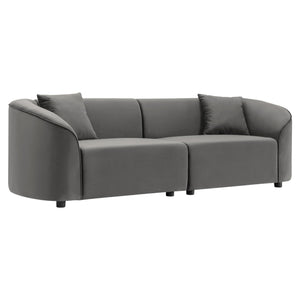 English Elm Package Curved Upholstered Sofa Off-white Fabric Sculptural Modern Living Room Seating Grey N767P232387G