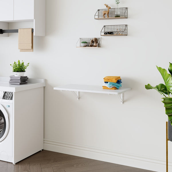 English Elm Laundry Wall-Mounted Folding Table - Space-Saving Workstation For Home, Garage, Office & More! W3226P278936