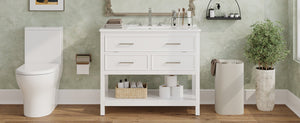 English Elm Christopher Knight Home® - 36" Modern Bathroom Vanity with Ceramic Sink, Tip-Out Tray, Soft-Close Drawers, Open Shelf, Waterproof Surface White N817P288908W
