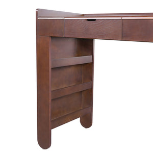 English Elm 3-in-1 Makeup Vanity Desk with Flip Mirror, LED 3-Color Lighting, Expandable Length & Ample Storage Drawers Walnut N844P285298W