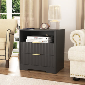 English Elm Nightstand Smart Bedside Table with Usb Charging Voice Light and Cabinet Storage W1321P399420