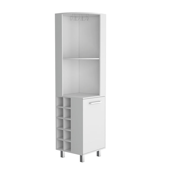 English Elm Kaia Tall Corner Bar Cabinet White Finish Wine Cubbies Stemware Rack Storage B200S00417