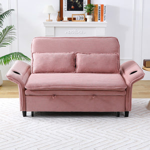 English Elm 65.74-inch convertible letter sofa bed with adjustable armrests, pull-out extension, cup holders, durable frame and plush sponge cushions Pink W3371P311783
