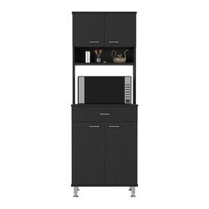 English Elm Pantry Black 67" H Four-Door Cabinet with Drawer, Microwave Shelf, Spice Rack, Durable MDP Build B097133015