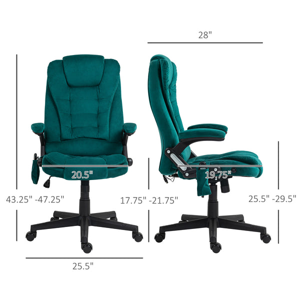 English Elm HOMCOM Executive Massage Office Chair with 6-Point Vibration, Lumbar Heat, Recline & Remote Control Dark Green W2225P229773
