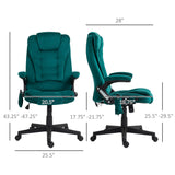 English Elm Homcom 6 Point Vibrating Massage Office Chair With Heat, Velvet High Back Executive Office Chair With Reclining Backrest, Padded Armrests and Remote, Dark Green